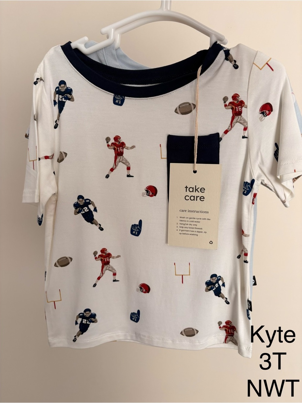 Kyte BABY White Short Sleeve Tee with Red & Navy Football Players